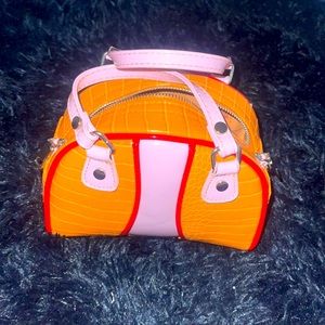 leather Ed hardy style orange alligator purse with pink and red details (NEW)